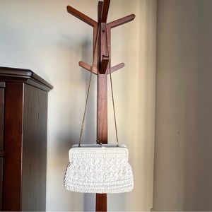 JCrew Raffia Straw Crossbody Frame Clutch Purse white